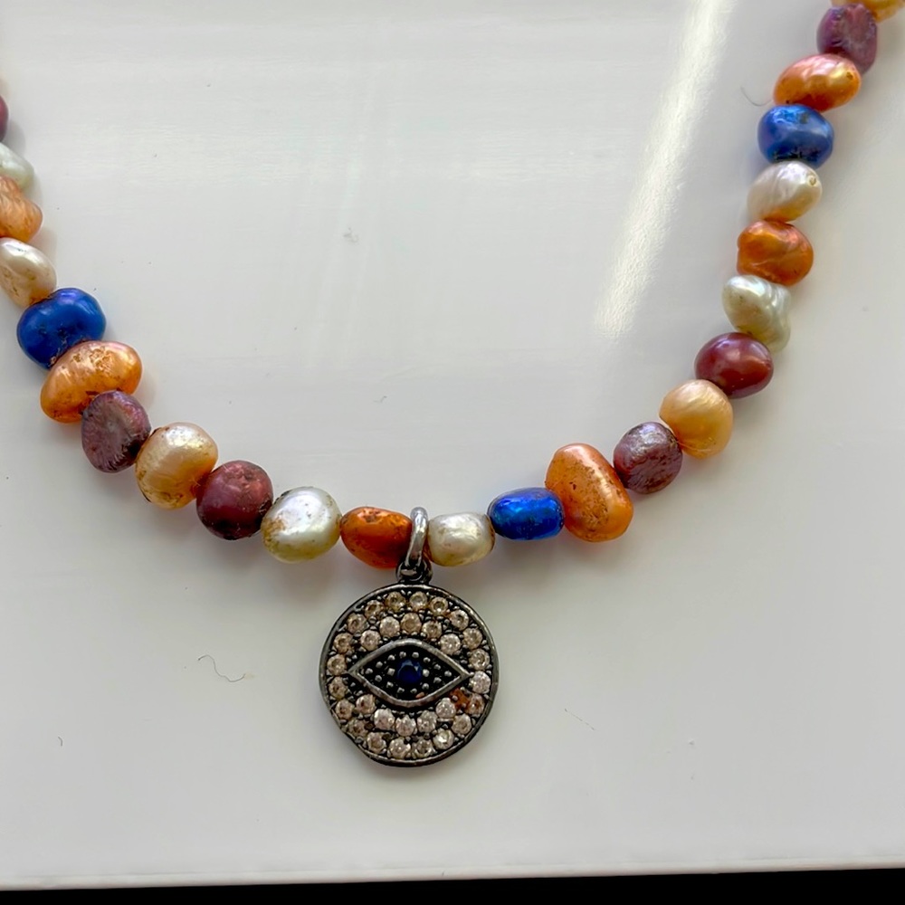 Multicolored evil eye necklace